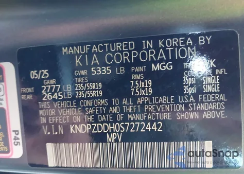 2025 Kia Sportage Plug-In Hybrid X-Line Prestige из США, поврежденный, VIN KNDPZDDH0S7272442